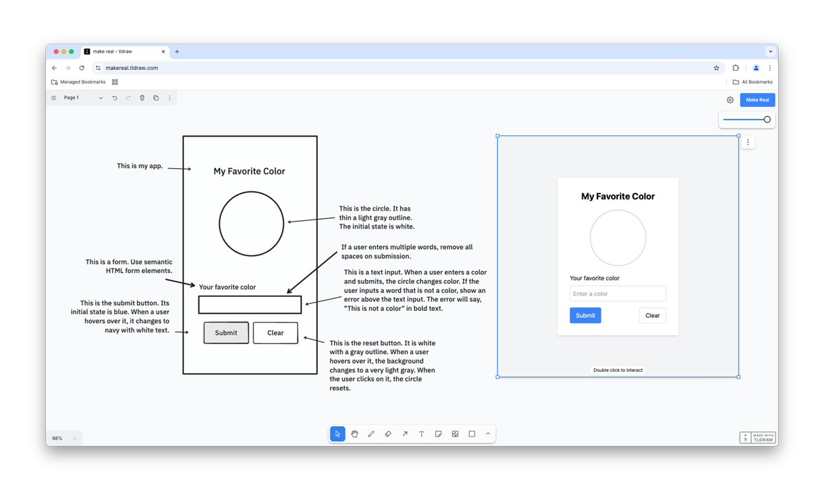 Screenshot of an annotated wireframe.